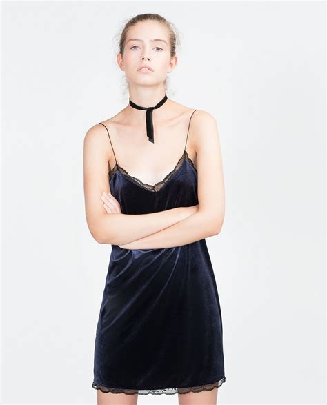 blue velvet dress zara